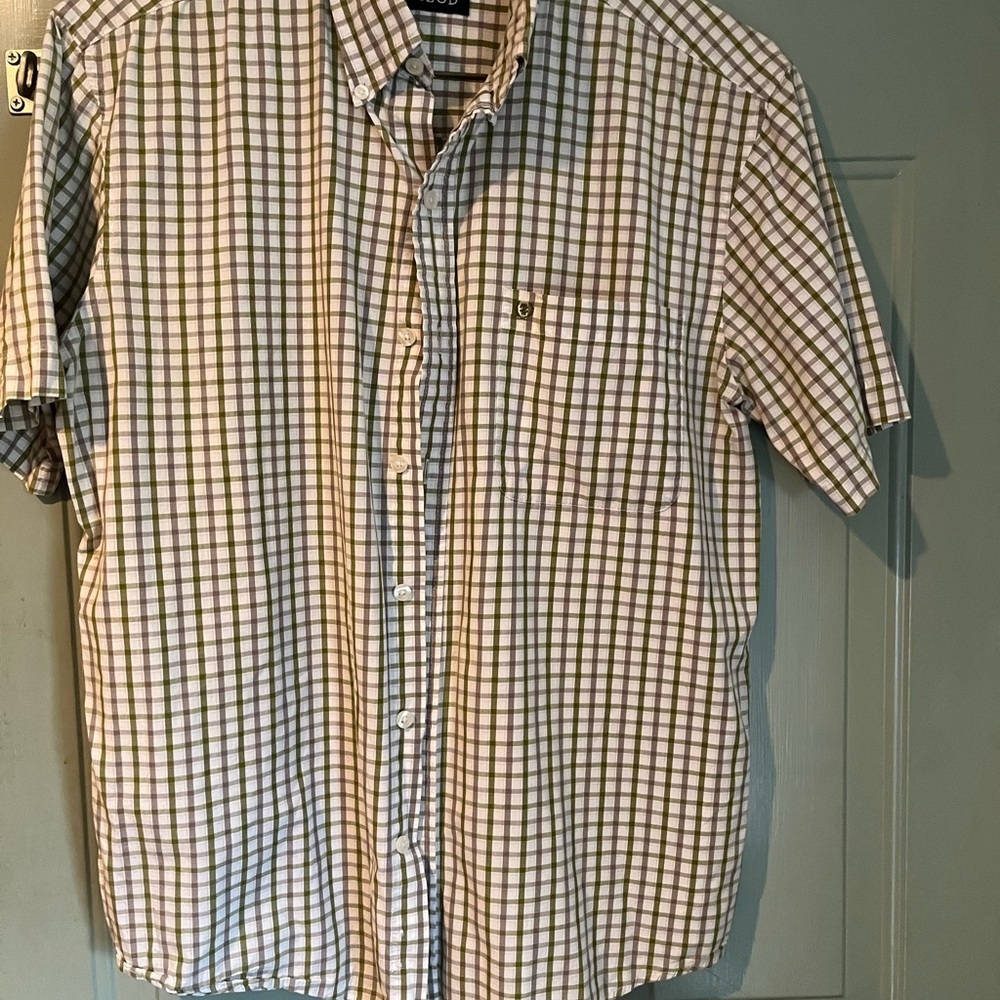 Carhartt Men's Green and White Plaid Button Down Shirt
